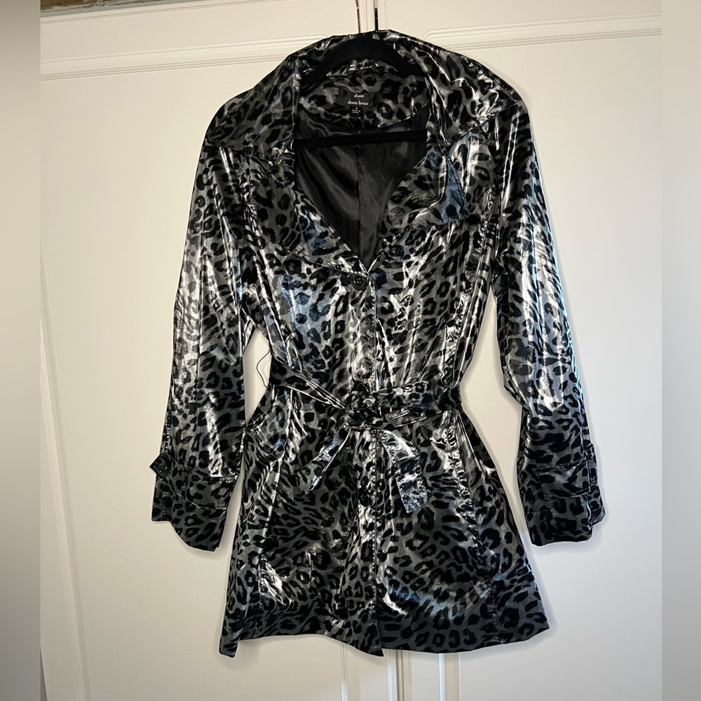 Dennis Basso Y2K Leopard Satin Tie Waist Trench Jacket S - Picture 3 of 14